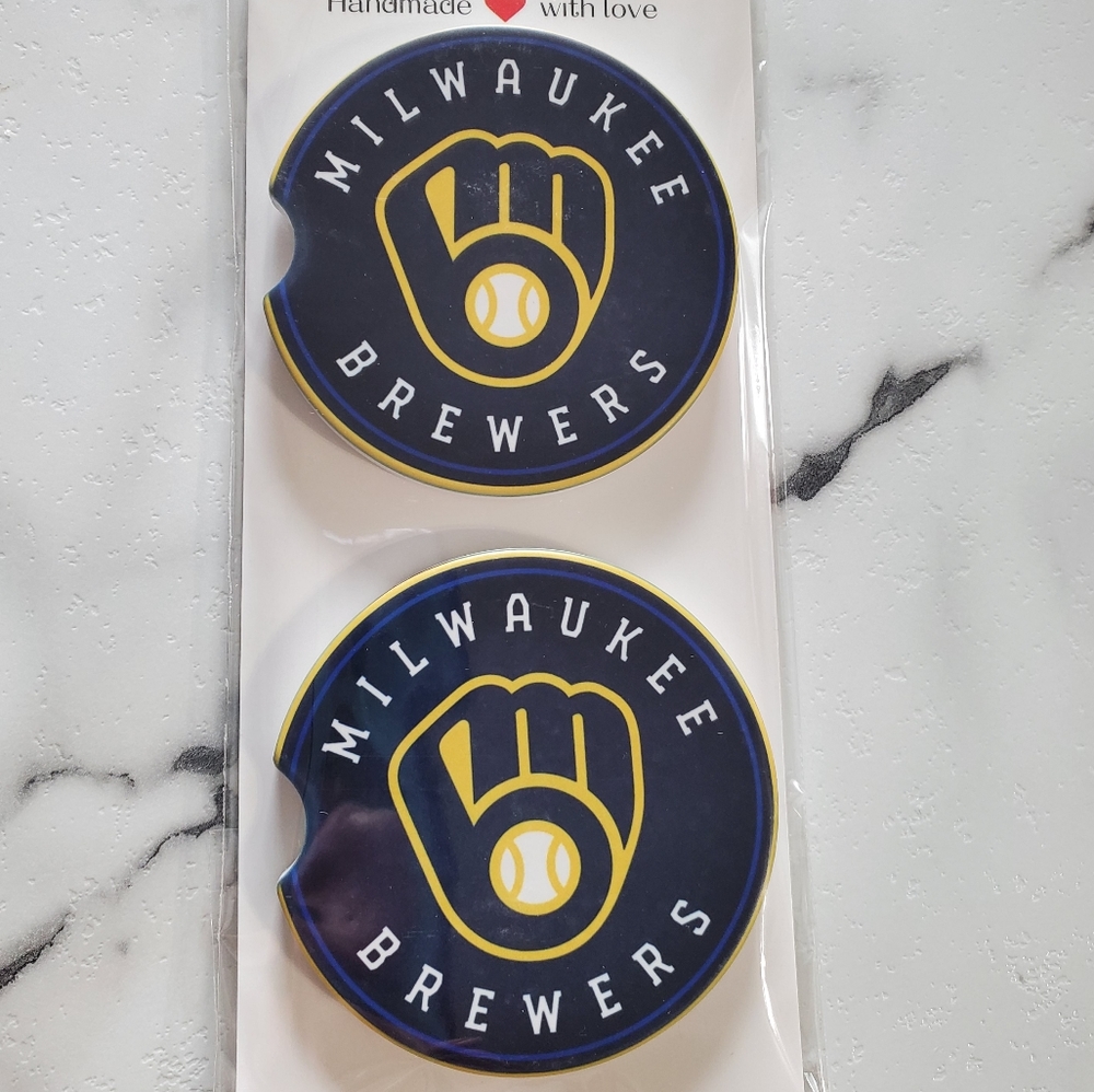 Milwaukee Brewers Set Of 2 Ceramic Car Coasters